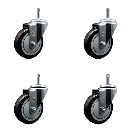 Service Caster 4'' Black Polyurethane Wheel Swivel 7/16'' Grip Ring Stem Caster Set, 4PK SCC-GR20S414-PPUB-BLK-716138-4